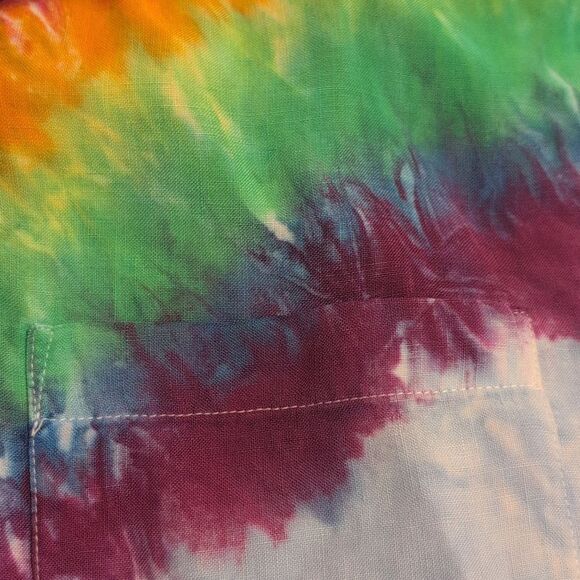 Women's 90s vintage blue linen rainbow‎ tie dye button up short sleeve top - Picture 6 of 6